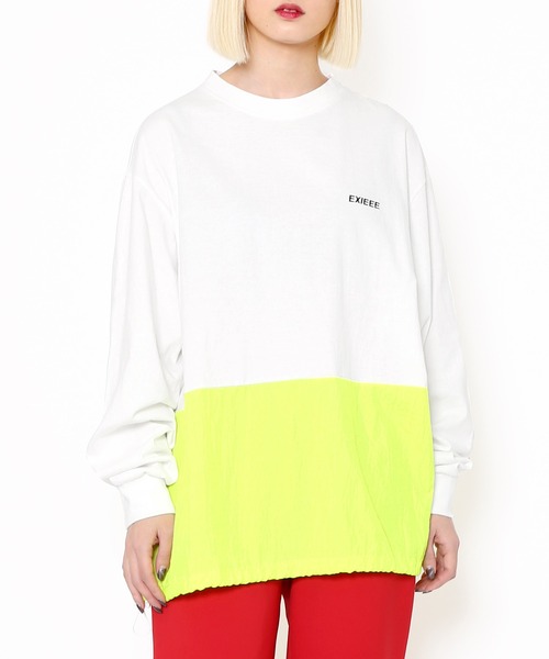 EXIEEE（イグジー）の「ナイロン切り替えロンＴ（Tシャツ/カットソー・レディース・ブラック/ホワイト/パープル・SMALL/MEDIUM/LARGE）」の2枚目の写真