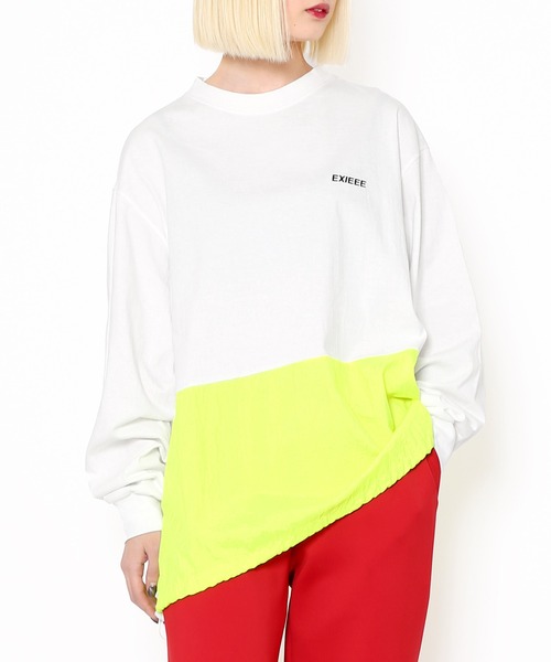 EXIEEE（イグジー）の「ナイロン切り替えロンＴ（Tシャツ/カットソー・レディース・ブラック/ホワイト/パープル・SMALL/MEDIUM/LARGE）」の5枚目の写真