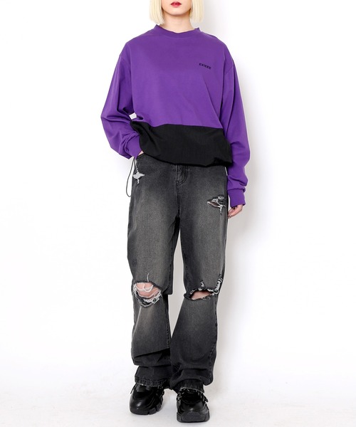 EXIEEE（イグジー）の「ナイロン切り替えロンＴ（Tシャツ/カットソー・レディース・ブラック/ホワイト/パープル・SMALL/MEDIUM/LARGE）」の9枚目の写真