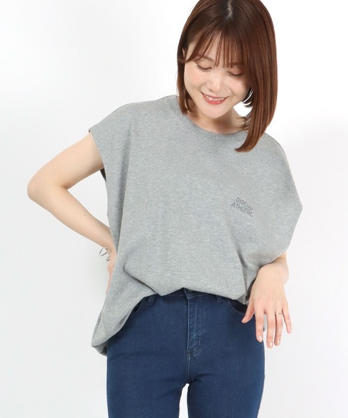 DISCUS ATHLETIC(ディスカス アスレチック)の「DISCUS ATHLETIC(ディスカスアスレチック)杢天竺ノースリーブTシャツ/ビッグシルエット/無地(Tシャツ/カットソー・レディース・ホワイト/パープル/グレー/イエロー/オレンジ・M/L)」の2枚目の写真