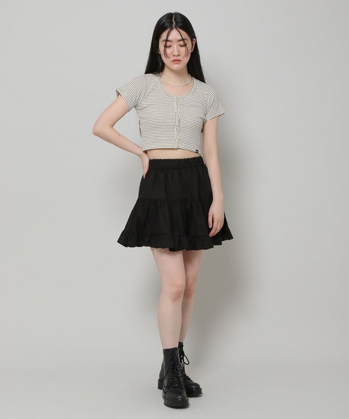 ALAND（エーランド）の「3.3Field Trip／シャーリングミニスカート　2285618（スカート・レディース・セージグリーン/ブラック/アイボリー・FREE）」の4枚目の写真