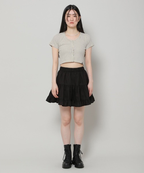 ALAND（エーランド）の「3.3Field Trip／シャーリングミニスカート　2285618（スカート・レディース・セージグリーン/ブラック/アイボリー・FREE）」の5枚目の写真