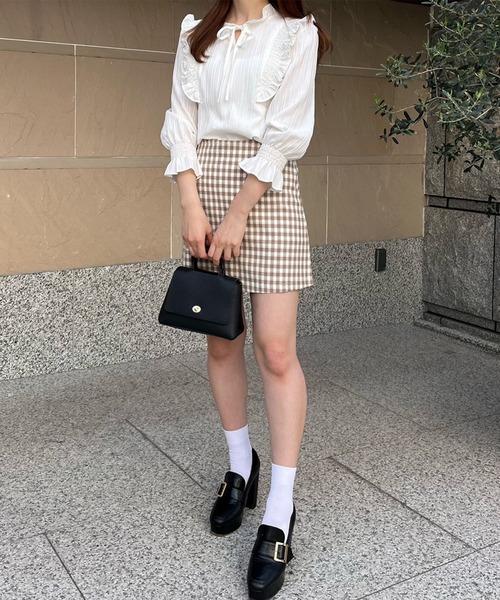 Crea titty&Co. PETIT（クレアティティーアンドコープチ）の「【Crea titty&Co.PETIT】Creaギンガムミニスカート（スカート・レディース・ブラック/ベージュ・FREE）」の8枚目の写真