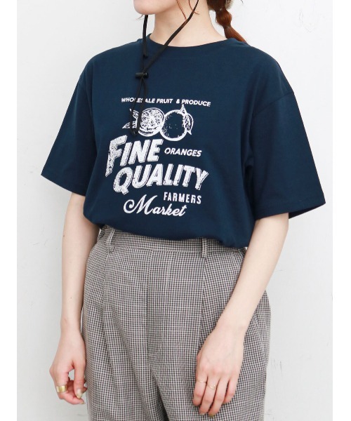 ehka sopo（エヘカソポ）の「かすれプリントTシャツ（Tシャツ/カットソー・レディース・ネイビー/オフホワイト/イエロー・ﾌﾘ-）」の2枚目の写真