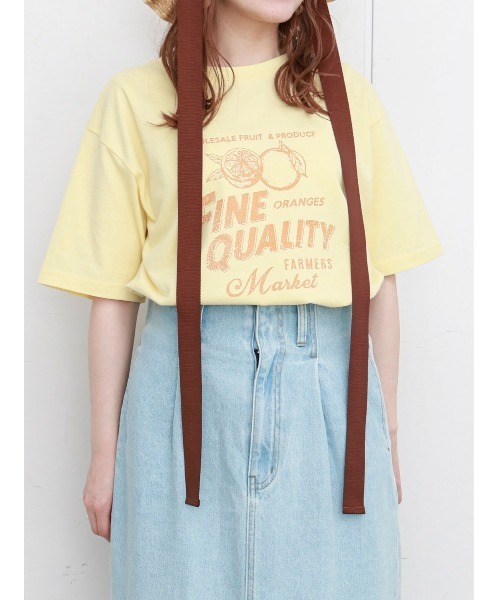 ehka sopo（エヘカソポ）の「かすれプリントTシャツ（Tシャツ/カットソー・レディース・ネイビー/オフホワイト/イエロー・ﾌﾘ-）」の3枚目の写真