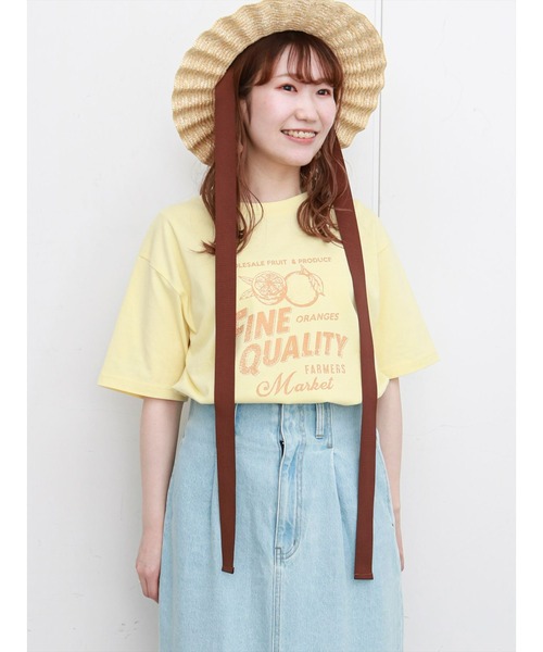 ehka sopo（エヘカソポ）の「かすれプリントTシャツ（Tシャツ/カットソー・レディース・ネイビー/オフホワイト/イエロー・ﾌﾘ-）」の6枚目の写真