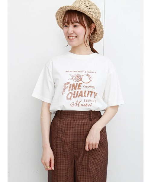 ehka sopo（エヘカソポ）の「かすれプリントTシャツ（Tシャツ/カットソー・レディース・ネイビー/オフホワイト/イエロー・ﾌﾘ-）」の4枚目の写真