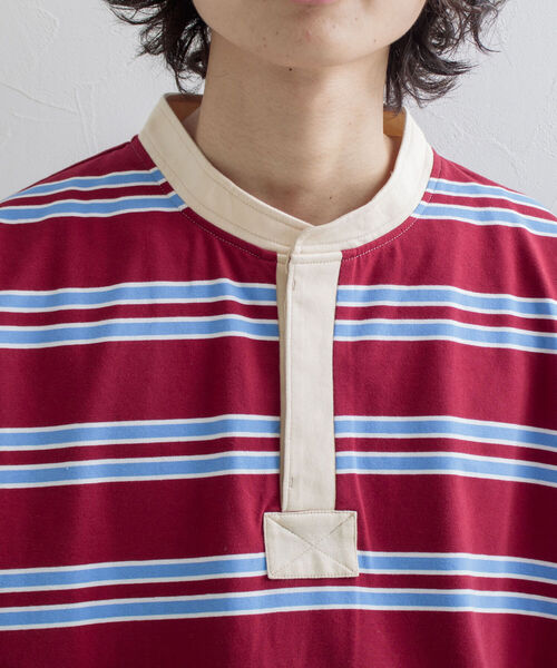 GLOSTER（グロスター）の「【GLOSTER/グロスター】バンドカラー ラガーTシャツ マルチボーダー（Tシャツ/カットソー・メンズ・ホワイト/ベージュ/ネイビー/ボルドー・MEDIUM/LARGE）」の6枚目の写真