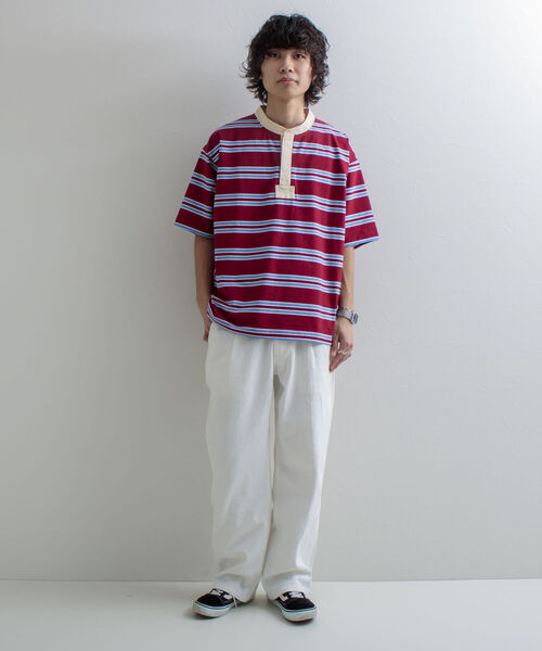 GLOSTER（グロスター）の「【GLOSTER/グロスター】バンドカラー ラガーTシャツ マルチボーダー（Tシャツ/カットソー・メンズ・ホワイト/ベージュ/ネイビー/ボルドー・MEDIUM/LARGE）」の11枚目の写真