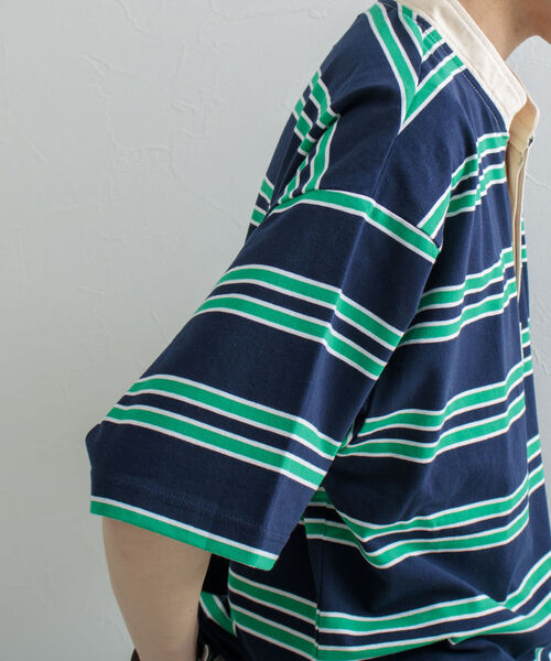 GLOSTER（グロスター）の「【GLOSTER/グロスター】バンドカラー ラガーTシャツ マルチボーダー（Tシャツ/カットソー・メンズ・ホワイト/ベージュ/ネイビー/ボルドー・MEDIUM/LARGE）」の16枚目の写真