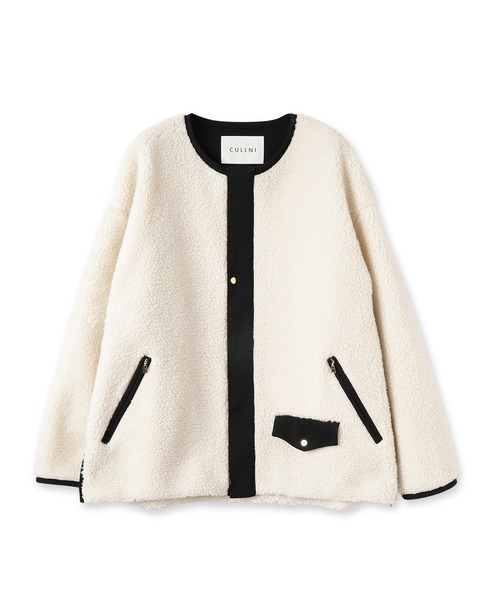 CULLNI（クルニ）の「22-AW-020 / Wool Mix Boa Collarless Riders Blouson（ライダースジャケット・メンズ・ブラック/アイボリー/カーキ/ベージュ系その他・0/2/1）」の6枚目の写真