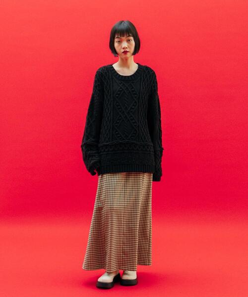 CITEN(シテン)の「<CITEN>ミニチェック ハイウエスト マーメイド スカート(スカート・レディース・ダークブラウン/イエロー・FREE)」の4枚目の写真