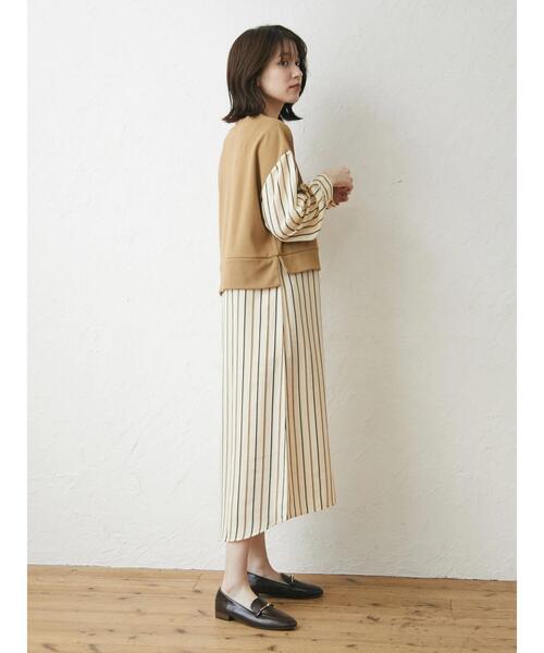 Green　Parks（グリーンパークス）の「マルチストライプドッキングカットワンピース（ワンピース・レディース・ブラック/ベージュ・FREE）」の4枚目の写真