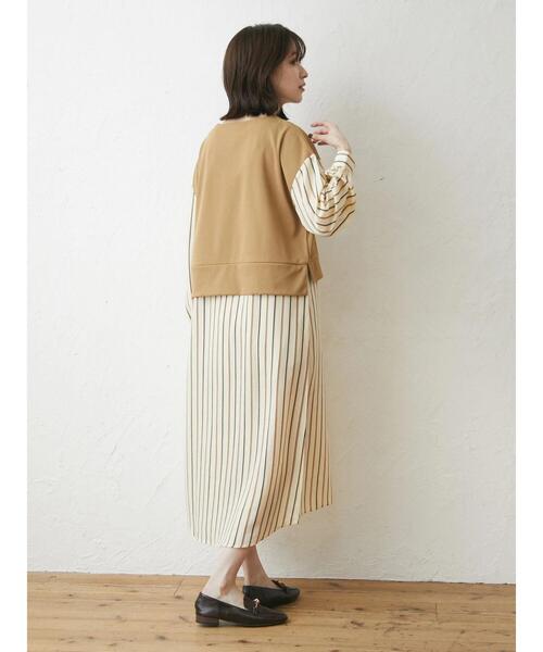 Green　Parks（グリーンパークス）の「マルチストライプドッキングカットワンピース（ワンピース・レディース・ブラック/ベージュ・FREE）」の5枚目の写真