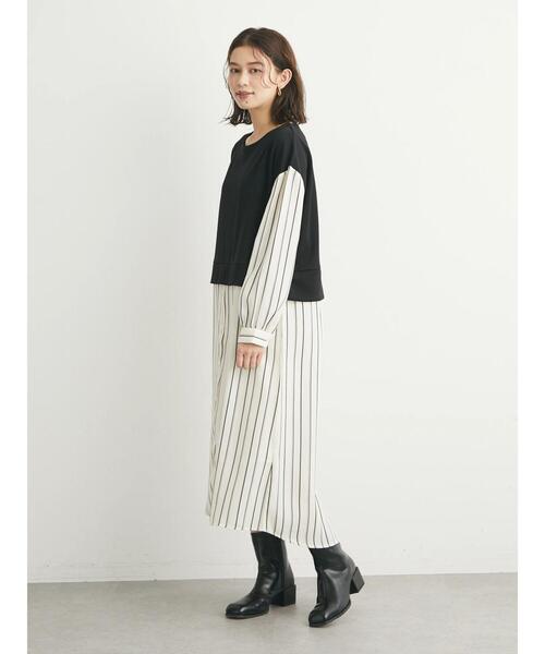 Green　Parks（グリーンパークス）の「マルチストライプドッキングカットワンピース（ワンピース・レディース・ブラック/ベージュ・FREE）」の12枚目の写真