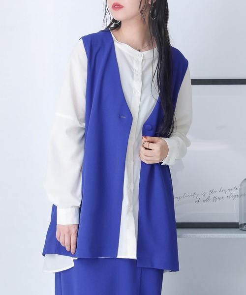 osharewalker（オシャレウォーカー）の「【廃盤】『カットジョーゼットジレベスト』（ベスト・レディース・ブルー/ブラック・FREE）」の5枚目の写真