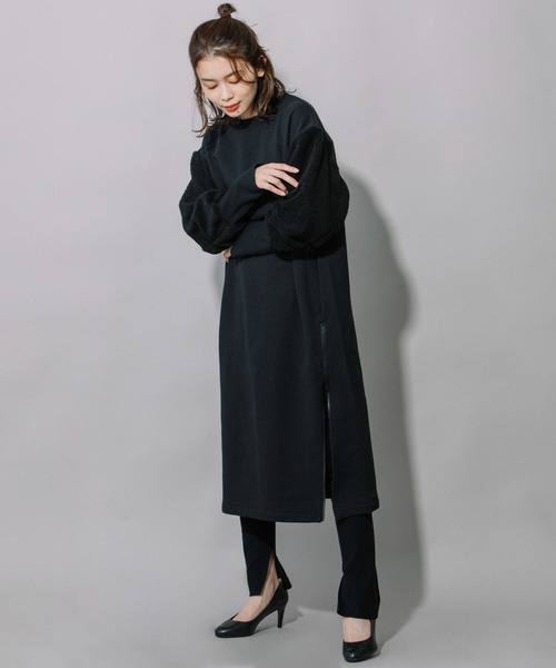 Munich（ミューニック）の「裏毛×シープボアパフスリーブワンピース（ワンピース・レディース・アイボリー/グレイッシュベージュ/ブラック・FREE）」の2枚目の写真