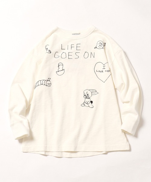 DENIM DUNGAREE(デニムダンガリー)の「DENIM DUNGAREE/デニム&ダンガリー テンジク LIFE TEE ロングスリーブT(Tシャツ/カットソー・キッズ・チャコールグレー/ホワイト/ダークブラウン・130/140)」の1枚目の写真