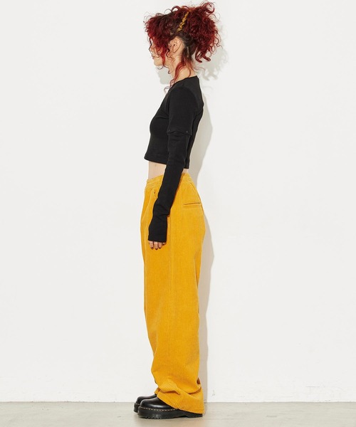 X-girl（エックスガール）の「CORDUROY WIDE EASY PANTS（その他パンツ・レディース・イエロー/バーガンディー/ブラック・S/M）」の15枚目の写真