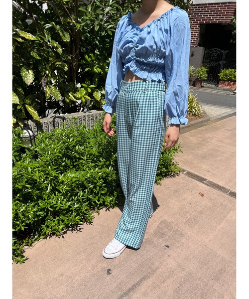 WC（ダブル シー）の「カラーギンガムチェックパンツ（スラックス・レディース・ブルー/ピンク/イエロー・FREE）」の10枚目の写真