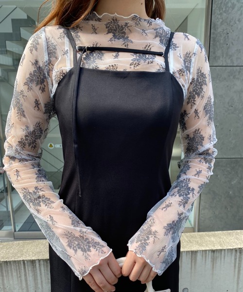 one after another NICE CLAUP（ワンアフターアナザーナイスクラップ）の「レースflowerインナー（Tシャツ/カットソー・レディース・ブラック/ベージュ/アイボリー/ホワイト系その他・FREE）」の3枚目の写真