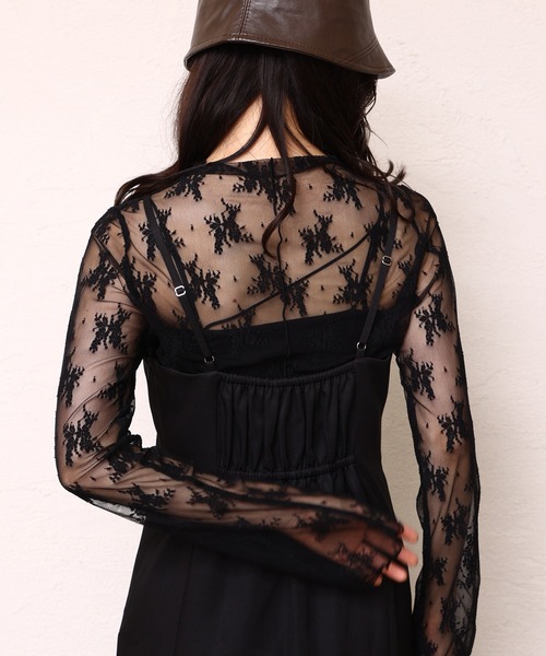 one after another NICE CLAUP（ワンアフターアナザーナイスクラップ）の「レースflowerインナー（Tシャツ/カットソー・レディース・ブラック/ベージュ/アイボリー/ホワイト系その他・FREE）」の15枚目の写真