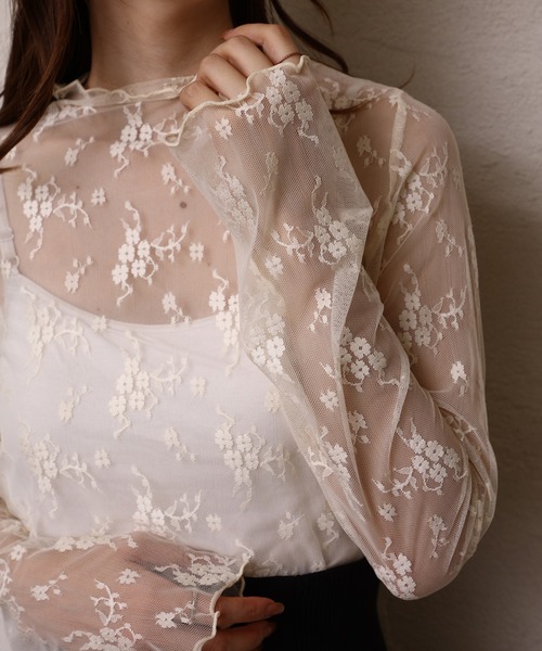 one after another NICE CLAUP（ワンアフターアナザーナイスクラップ）の「レースflowerインナー（Tシャツ/カットソー・レディース・ブラック/ベージュ/アイボリー/ホワイト系その他・FREE）」の8枚目の写真