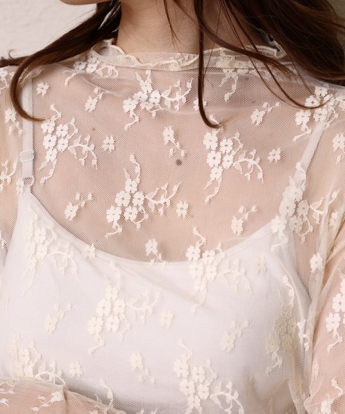 one after another NICE CLAUP（ワンアフターアナザーナイスクラップ）の「レースflowerインナー（Tシャツ/カットソー・レディース・ブラック/ベージュ/アイボリー/ホワイト系その他・FREE）」の12枚目の写真