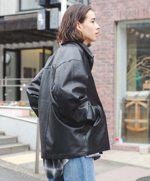 WEGO（ウィゴー）の「WEGO/フェイクレザーカーコート（カバーオール・メンズ・ブラック・FREE）」の13枚目の写真