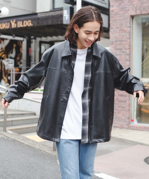 WEGO（ウィゴー）の「WEGO/フェイクレザーカーコート（カバーオール・メンズ・ブラック・FREE）」の11枚目の写真