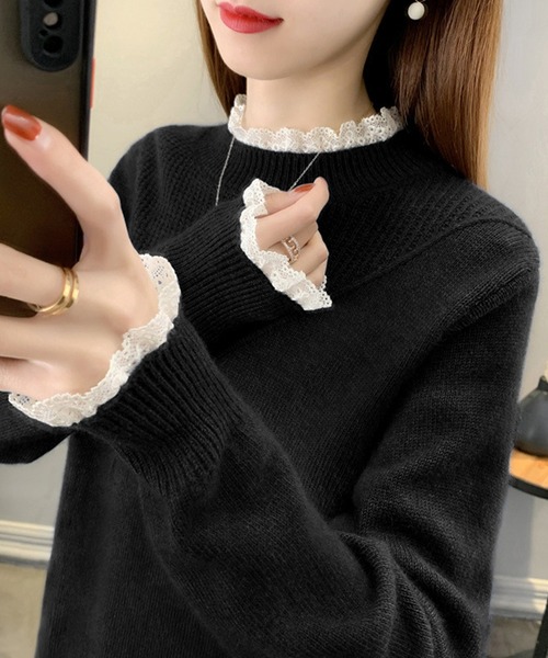 Amulet(アミュレット)の「ポイントレースニット(ニット/セーター・レディース・アイボリー/ブルー/ピンク/パープル/ブラック/ライトピンク・FREE)」の9枚目の写真