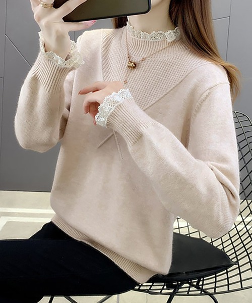 Amulet(アミュレット)の「ポイントレースニット(ニット/セーター・レディース・アイボリー/ブルー/ピンク/パープル/ブラック/ライトピンク・FREE)」の21枚目の写真