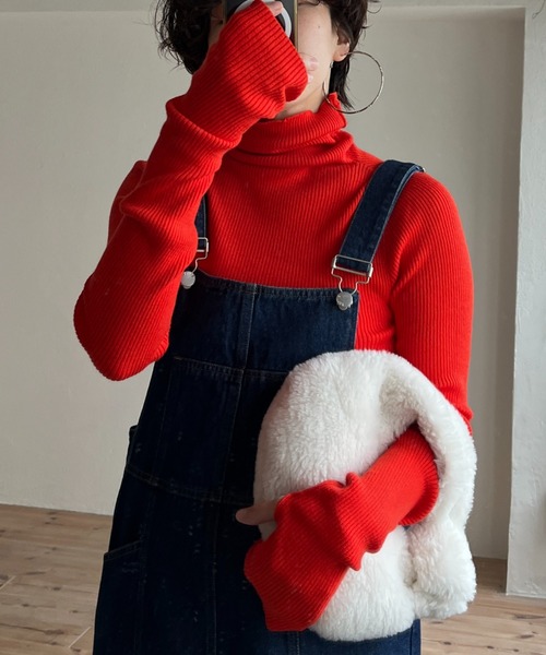 wee9s（ウィークス）の「finger hole rib turtle knit / フィンガーホールリブタートルニット（ニット/セーター・レディース・ホワイト×ブラック/ブラック/グレー/ブルー/パープル/オレンジ/グリーン/ホワイト/ピンク・FREE）」の9枚目の写真