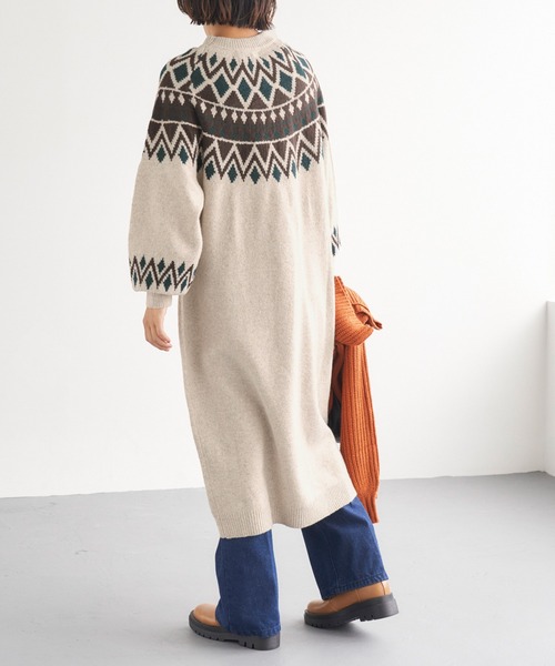 Chaco closet（チャコ クローゼット）の「求心ジャガードニットワンピース（ワンピース・レディース・アイボリー/ブラック・FREE）」の7枚目の写真