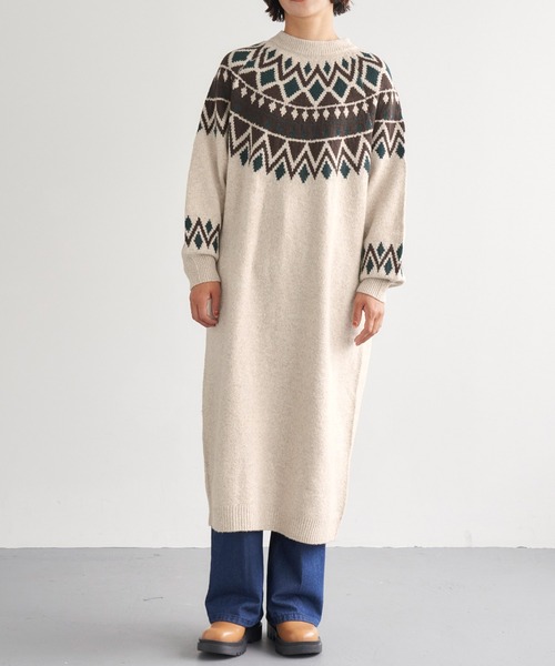 Chaco closet（チャコ クローゼット）の「求心ジャガードニットワンピース（ワンピース・レディース・アイボリー/ブラック・FREE）」の14枚目の写真