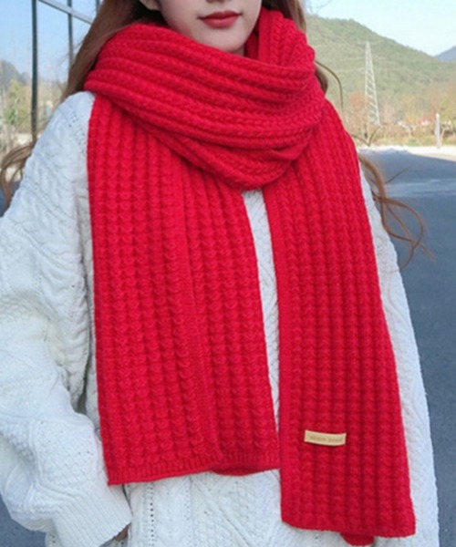 STYLEBLOCK（スタイルブロック）の「ワッフル編みマフラー（マフラー・レディース・レッド/ピンク/ホワイト/ブラック/ブラウン系その他/ベージュ/ワインレッド・FREE）」の6枚目の写真