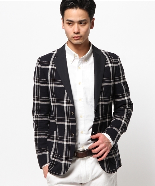 EDIFICE（エディフィス）の「◇カラミメッシュチェックジャケット（テーラードジャケット・メンズ・ネイビー・46/48/44/50）」の5枚目の写真