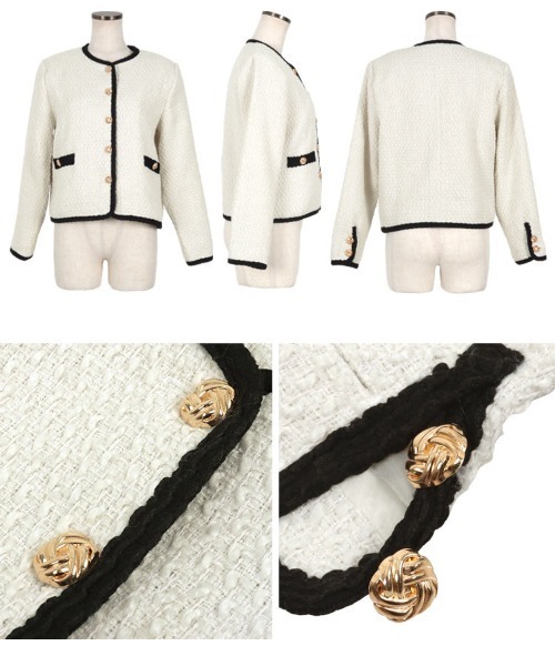 KOBE LETTUCE（コウベレタス）の「ツイードジャケット（ノーカラージャケット・レディース・ホワイト×ブラック/ブラック×ホワイト・FREE）」の15枚目の写真