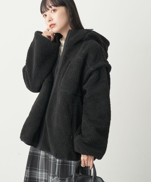 earth music&ecology（アースミュージックアンドエコロジー）の「2WAYボアブルゾン（ブルゾン・レディース・ブラック/ベージュ/モカ・M/L）」の2枚目の写真