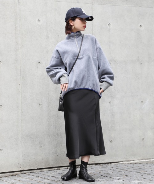 SETUP7（セットアップセブン）の「リングファスナーがスッキリ見え。あったかトレーナー。【SETUP7】ハーフジップフリースブルオーバー（スウェット・レディース・グレー系1/グレー系その他2/アイボリー/ブラック/アイボリー系2・FREE）」の10枚目の写真