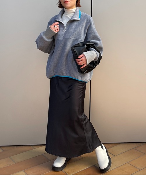 SETUP7（セットアップセブン）の「リングファスナーがスッキリ見え。あったかトレーナー。【SETUP7】ハーフジップフリースブルオーバー（スウェット・レディース・グレー系1/グレー系その他2/アイボリー/ブラック/アイボリー系2・FREE）」の12枚目の写真