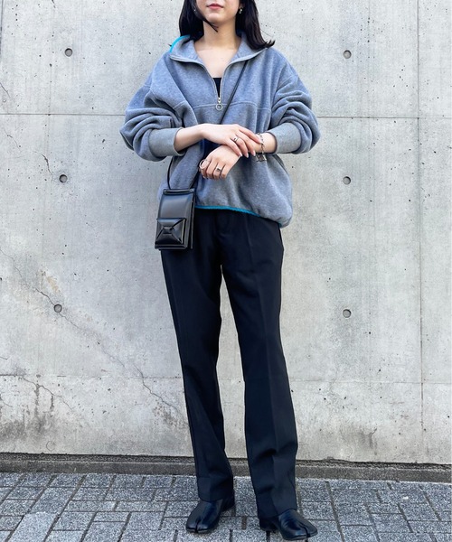 SETUP7（セットアップセブン）の「リングファスナーがスッキリ見え。あったかトレーナー。【SETUP7】ハーフジップフリースブルオーバー（スウェット・レディース・グレー系1/グレー系その他2/アイボリー/ブラック/アイボリー系2・FREE）」の16枚目の写真