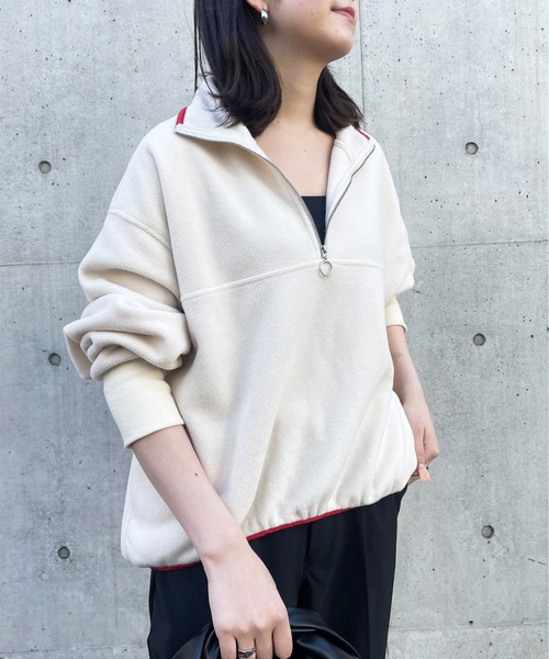 SETUP7（セットアップセブン）の「リングファスナーがスッキリ見え。あったかトレーナー。【SETUP7】ハーフジップフリースブルオーバー（スウェット・レディース・グレー系1/グレー系その他2/アイボリー/ブラック/アイボリー系2・FREE）」の18枚目の写真