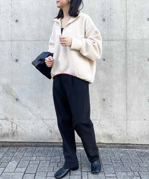 SETUP7（セットアップセブン）の「リングファスナーがスッキリ見え。あったかトレーナー。【SETUP7】ハーフジップフリースブルオーバー（スウェット・レディース・グレー系1/グレー系その他2/アイボリー/ブラック/アイボリー系2・FREE）」の21枚目の写真