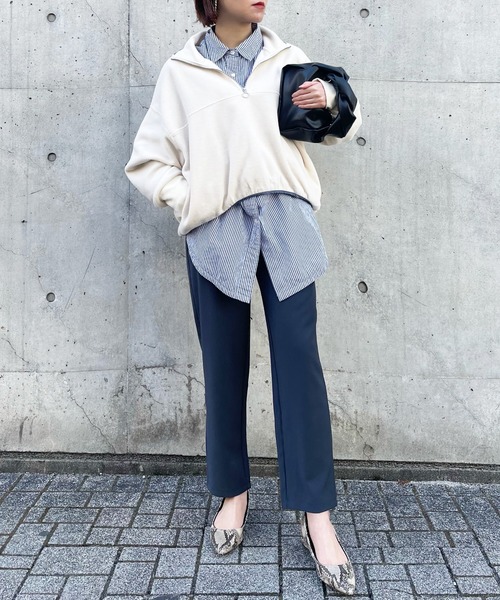 SETUP7（セットアップセブン）の「リングファスナーがスッキリ見え。あったかトレーナー。【SETUP7】ハーフジップフリースブルオーバー（スウェット・レディース・グレー系1/グレー系その他2/アイボリー/ブラック/アイボリー系2・FREE）」の22枚目の写真