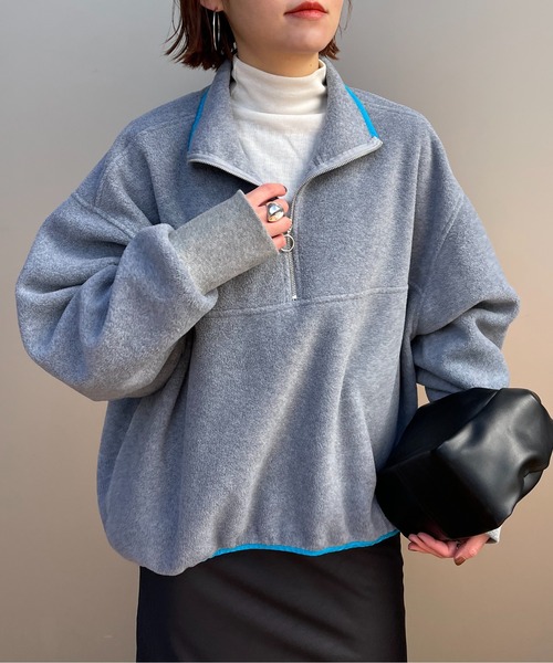 SETUP7（セットアップセブン）の「リングファスナーがスッキリ見え。あったかトレーナー。【SETUP7】ハーフジップフリースブルオーバー（スウェット・レディース・グレー系1/グレー系その他2/アイボリー/ブラック/アイボリー系2・FREE）」の15枚目の写真