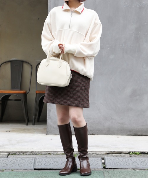 SETUP7（セットアップセブン）の「リングファスナーがスッキリ見え。あったかトレーナー。【SETUP7】ハーフジップフリースブルオーバー（スウェット・レディース・グレー系1/グレー系その他2/アイボリー/ブラック/アイボリー系2・FREE）」の7枚目の写真