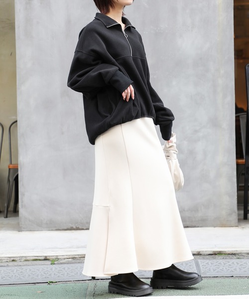 SETUP7（セットアップセブン）の「リングファスナーがスッキリ見え。あったかトレーナー。【SETUP7】ハーフジップフリースブルオーバー（スウェット・レディース・グレー系1/グレー系その他2/アイボリー/ブラック/アイボリー系2・FREE）」の6枚目の写真