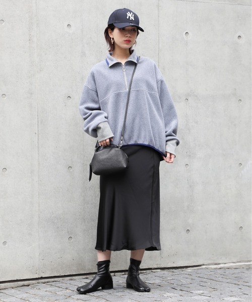 SETUP7（セットアップセブン）の「リングファスナーがスッキリ見え。あったかトレーナー。【SETUP7】ハーフジップフリースブルオーバー（スウェット・レディース・グレー系1/グレー系その他2/アイボリー/ブラック/アイボリー系2・FREE）」の9枚目の写真