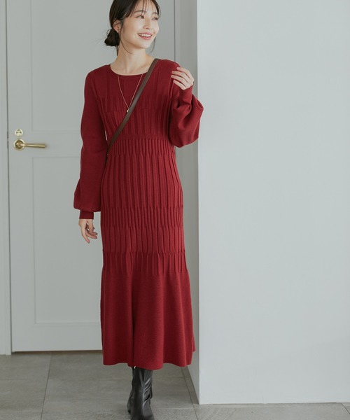 【洗える】ランダムリブマーメイドニットワンピース